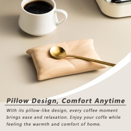 Cormomu Coffee Spoon Rest, Coffee Spoon Holder with Spoon, Pillow Shape Small Spoon Rest for Coffee Station, Tea Spoon Rest and Spoon, Brown Spoon Rest+Gold Spoon