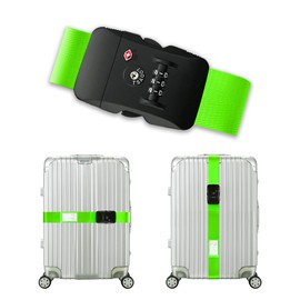 Veki Luggage Strap with TSA Combination Lock, Adjustable Luggage Strap Strap, Suitcase Strap, Non-Slip with Name Tag, Luggage Strap for Suitcase, Luggage (Green, Lock)