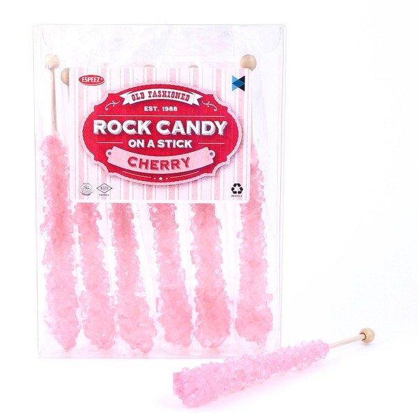 Extra Large Rock Candy Sticks: 6 Pink Cherry Lollipop - Individually Wrapped - Espeez Rock Candy Sticks for Candy Buffet, Birthdays, Weddings, Receptions and Baby Shower