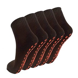 NOVAYARD 5 Pairs Non Slip Socks Non Skid Sticky Grip Socks Yoga Pilates Hospital Socks Men Women(Brown,Small)