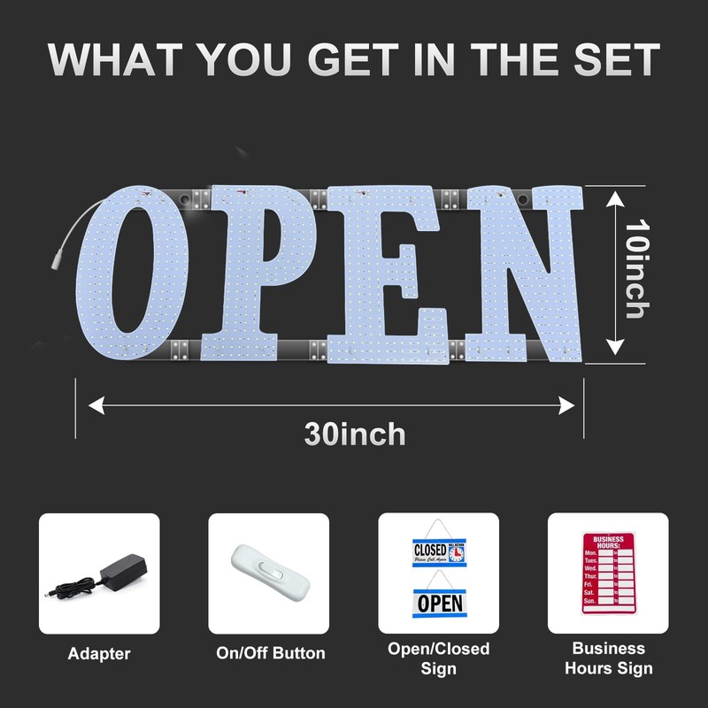 30"x10" Extra Large Open Sign for Business with 14 Selectable