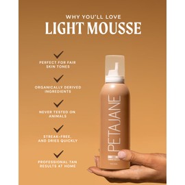 Light Tanning Mousse 7oz - Made in the USA - Streak-Free, Lightweight, Fast-Absorbing, Vegan, Sunless Tanner for All Skin Types