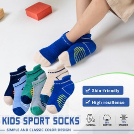 SEEYAN Kids Socks Boys Ankle Athletic Half Cushioned Low Cut Sport Cotton Breathable Socks 6 Pairs (6 Pairs Semicircle, 9-14 Years)