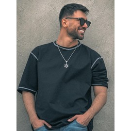 Richsteel Stainless Steel Hexagram Necklace Star of David Pendant with 55 cm + 5 cm Wheat Chain for Men and Women, Stainless Steel