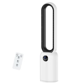 Cobuy Bladeless Tower Fan with Remote, Air Circulator Cooling Fan for Indoor Use, 24 Speeds Settings, 12 Timer, Quiet Oscillating Fan for Home Bedroom, White Black