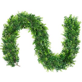 DDHS Artificial Greenery Garland, 6FT Faux Eucalyptus Garland Fake Vines Hanging Plant Green Decor, Artificial Boxwood Plants for UV Outdoor Indoor Wedding Backdrop Arch Wall Table Farmhouse Party