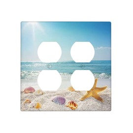 Nijuodnijir Outlet Covers Summer Beach Colorful Seashell Starfish 2 Gang Double Duplex Decorative Light Switch Covers Electrical Wallplates Socket Faceplate For Kids Room Nursery Decor