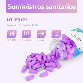 Tapones Oídos Cancelación de Ruido, Insonorizados de Espuma Suaves, Cómodos con Estuche Portati, Earplugs Reutilizables, de Silicona, Morado 61 Pares