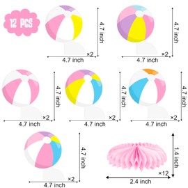12pcs Pink Beach Ball Party Honeycomb Centerpieces for Girls Summer Beach Birthday Party Decorations for Table Beach Ball Theme Centerpiece for Summer Pool Theme Party Baby Shower Supplies