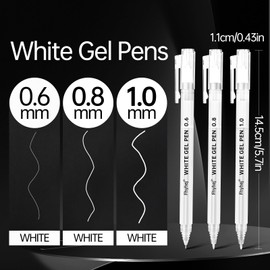 Fhyhej 9 Pack White Gel Pens - 0.6/0.8/1.0mm Fine/Medium/Bold Tip Opaque White Ink Pen, Archival & Fade-Resistant Gel Pens for Art, Drawing, Sketching, Bullet Journaling on Black Paper