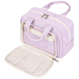 Narwey Full Size Striped Toiletry Bag Women Travel Toiletries Bag Make Up Bag Large Cosmetic Makeup Organizer Bag for Travel Accessories Essentials (Purple Stripe)
