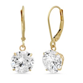 MAX + STONE Gold Leverback Cubic Zirconia Dangle Drop Earrings for Women | 5 CT.TW 14k Real Yellow Gold
