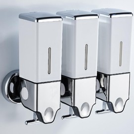 No Drill Manual Press Head Wall Mounted Soap Dispenser, Shower and Lotion Dispenser for Home, Bathroom, Kitchen, Hotels, Restaurants (White, 1500ml)