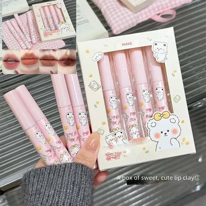 Set De Pintalabios Flower Bear, 4 Unidades, Terciopelo Mate