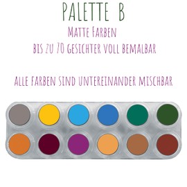 Grimas Professional Make-Up B Make-Up Palette, 12 x 2.5 ml, High-Quality Children's Make-Up / Carnival Make-Up, Water-Based