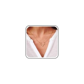 Xmsrn Vintage Deer Antlers Pendant Necklace Gold Elk Head Choker Necklace Boho Antlers Deer Choker Necklace Cute Animal Necklace Chain Jewellery for Women and Girls, Zinc, No Gemstone