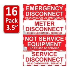 Littversions 16 Pack 3.5"x1.25" NEC Compliant Label Sticker Emergency Meter Service Disconnect NOT Service Equipment Bilingual Spanish Espanol Heavy Duty Waterproof Ultra Durable Electrical 44-944-945