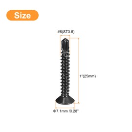 sourcing map #6 x 1" Sheet Metal Screws, 120pcs 410 Stainless Steel Fast Self Tapping Screws, Flat Head Phillips Drive Self Drilling Screws, Black Oxide