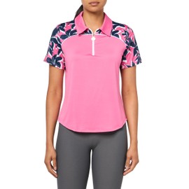 Stella Parker Women's Quarter Zip Tennis-Golf Polo Top-UPF+, Quick Dry, Moisture Wicking, Lipstick Pink
