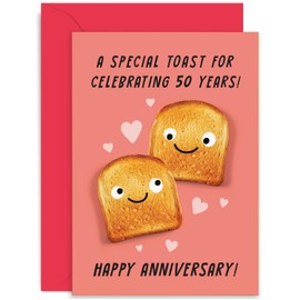 Old English Co. Cute 50th Wedding Anniversary Card for Him and Her - A Toast To You Pun Funny Golden Anniversary Card for Husband Wife Spouse Auntie Uncle Close Friend | Blank Inside with Envelope