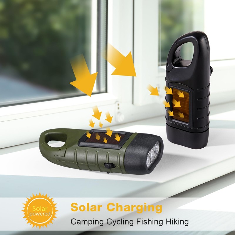 Mudder 4 Pack Hand Crank Solar Powered Flashlight Emergency Rechargeable