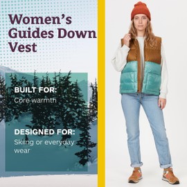 MARMOT Women's Guides Down Vest | Winter Puffy Vest for Women for Skiing, Camping, Hiking in Snow and Cold Conditions, Hazel/Blue Agave, Large