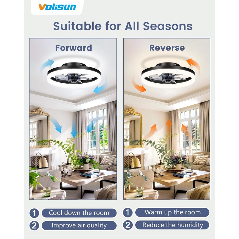 VOLISUN 13 inch Small Ceiling Fans with Lights and Remote,