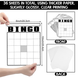 WinnerWhy 36 Pcs Blank Bingo Cards White Jumbo Bingo Game Board Make Your Own Cards Bulk Blank Large Sheet Squares Funny Game Board for Adult Party Square Fill in Gift