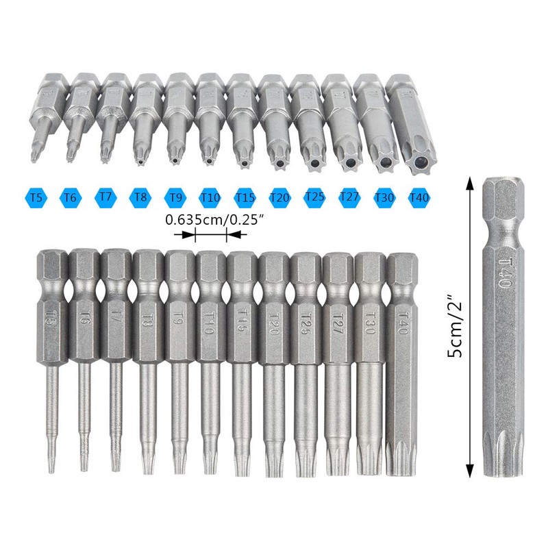 12 Pack 50mm Torx Screwdriver Bit Sets,YuCool 1/4 inch Hex