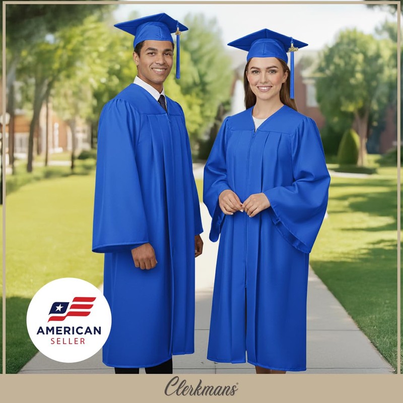 CLERKMANS Royal Blue Cap & Gown & Tassel Package -
