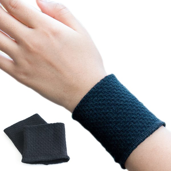 Made in Japan Wristbands (Wrist Circumference: 5.1 - 5.9 inches (13 - 15 cm) M/Black EM Cotton Both Hands Set Unisex