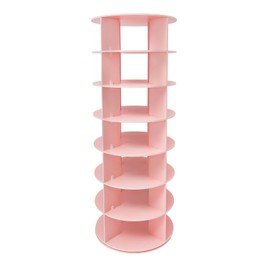 DYRABREST 7 Tier Rotating Shoe Rack Tower 360 Revolving Shoe Rack Vertical Spinning Shoe Display Shoe Storage Round Carousel Lazy Susan Shoe Closet Organizer for Bedroom Living Room Entrance (Pink)