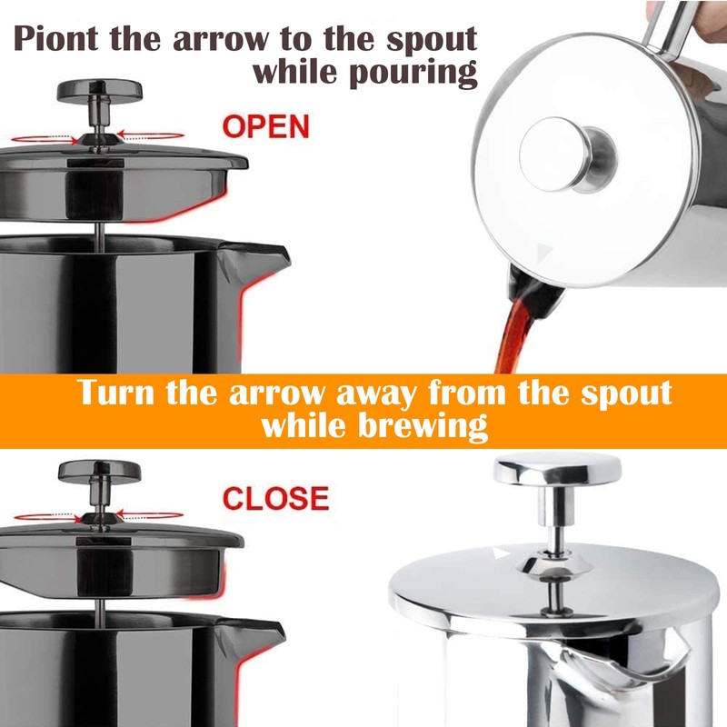 French Press Coffee Maker, Double Insulated 304 Stainless Steel Coffee