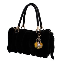 surell - Genuine Mink Fur Owl Shaped Keychain - Cute Pompom Fashion Accessory with Sparkle- Fluffy Fur Ball Sparkly Animal Key Chain - Stylish Round Furry Bedazzled Charm - Stylish Gift - (Yellow)