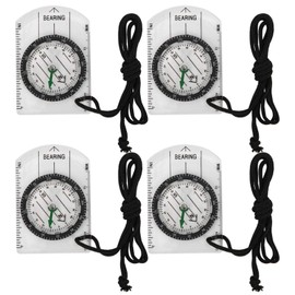 Kuuleyn Compass, Pack of 4 Professional Pocket Compass, Compass Map Scale Compass, Distance Calculator, Card Reading Compass for Outdoor Hiking Backpack Equipment