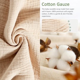 NARUTOO Baby Swaddle Wrap, Newborn Swaddle Blanket Wrap with Breathable Organic Cotton, Adjustable Wider Velcro Baby Swaddle Blanket, Baby Essentials for 0-6 Months Baby (Khaki, 3-6 Months)