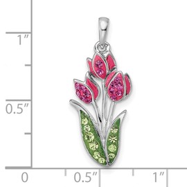 JewelryWeb 11.54mm 925 Sterling Silver Rhodium Plated Preciosa Crystal Tulips Pendant Necklace-Pendant for Women