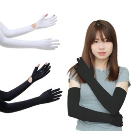ZTFT 2 Pair Arm Cover, Women's, Cooling Sensation, Full Coverage to Fingertips, UV Protection, Flip Design, Arm Cover, Sun Protection, Ice Silk Material, UPF50+, Breathable, Sweat Absorbent, Quick