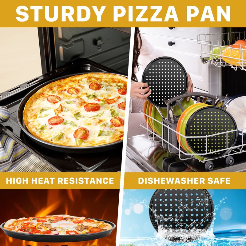 Vruomi 4Pcs Pizza Pan with Holes,Non-Stick Pizza Pan,Perforated Pizza Tray,Round