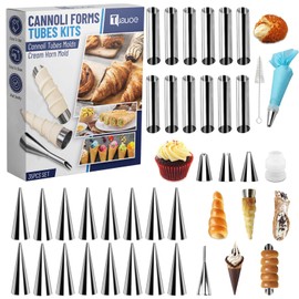 Tuauoe Cream Horn Molds for Baking, 35pcs Cannoli Tubes Molds, Non-stick Stainless Steel 16pcs Cone Shaped and 12pcs Tubular Shaped Cannoli Forms for Danish Pastry Lady Lock Form Cream Roll Croissant