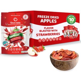 Happles Freeze Dried Apples with Strawberry Fruit Powder – 100% Natural, No Added Sugar, Healthy Low Calorie Apple Crisps Snack for Adults & Kids, Gluten Free, No Artificial Flavours (10 Pack)