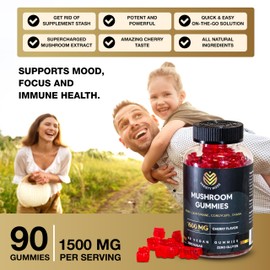 Gold Dust Gummies - Lions Mane Mushroom with Chaga, Cordyceps, Ashwagandha & Reishi - Vegan Cruelty Free - 90 Servings