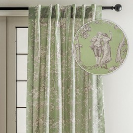 Maison d' Hermine Curtains for Living Room 100% Cotton 84 inch Length One Panel Light Filtering Toile Curtains for Bedroom Windows with Rod and Loop Pockets Drapes (Joli Jouy Green, 50" W x 84" L)