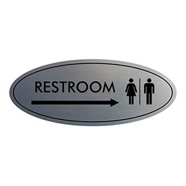 Signs ByLITA Oval RESTROOM RIGHT ARROW Sign (Brushed Silver) - Large 1 Pack