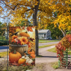 Heyfibro Fall Garden Flag Autunm Pumpkin Birds Garden Flag 12 x 18 Inch Vertical Double Sided Burlap,Sunflower Seasonal Flag for Thanksgiving Farmhouse Decoration(ONLY FLAG)