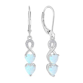Aprila Created White Fire Opal Heart Earrings 925 Sterling Silver Infinity Leverback Drop Dangle Earrings with 5A Cubic Zirconia Jewelry for Women