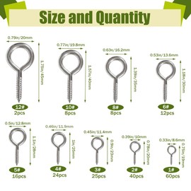 Keronah 195Pcs Silver Screw Eyes Assortment Kit,9 Sizes Eye Bolts Kit,Zinc Plated Eyelet Screws in Hooks for Xmas Decor, Pumpkin Lantern String Lights, Picture Frame, Arts & Crafts