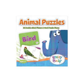 Brainy Baby Animals Puzzle Matching Game: 30 Double Sided Picture and Word Puzzle Pieces