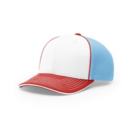Richardson Unisex 172 Trucker Pulse Sportmesh R-Flex Baseball Cap, Tri White/Col. Blue/Red, Large/X-Large