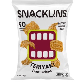 SNACKLINS Plant Based Crisps TERIYAKI - Gluten Free, Grain Free, 100% Kosher, Vegan Healthy Snacks, Crunchy Puffed Snack, Only 100 Calories Per Bag, .9oz Bag (Case of 24)
